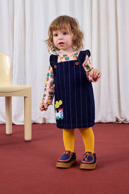Bobo Choses sukienka bawełniana niemowlęca Choo Choo rozkloszowany granatowy 225AB090
