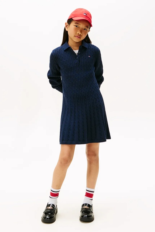 Tommy Hilfiger sukienka bawełniana dziecięca rozkloszowany granatowy KG0KG08789.9BYA