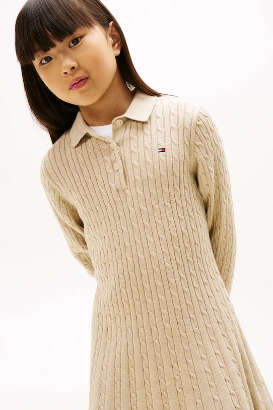 Dziewczynka Tommy Hilfiger sukienka bawełniana dziecięca KG0KG08789.9BYA beżowy