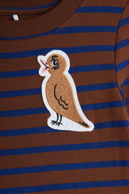 Mini Rodini sukienka dziecięca z bawełną Stripe bird brązowy 25750122