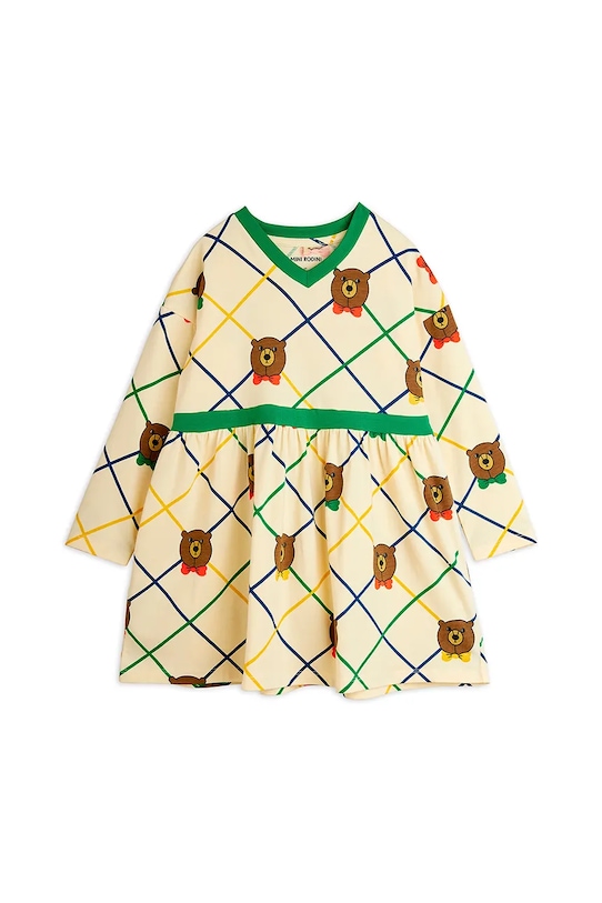 Mini Rodini sukienka dziecięca z bawełną Bear 25750127 beżowy AW25