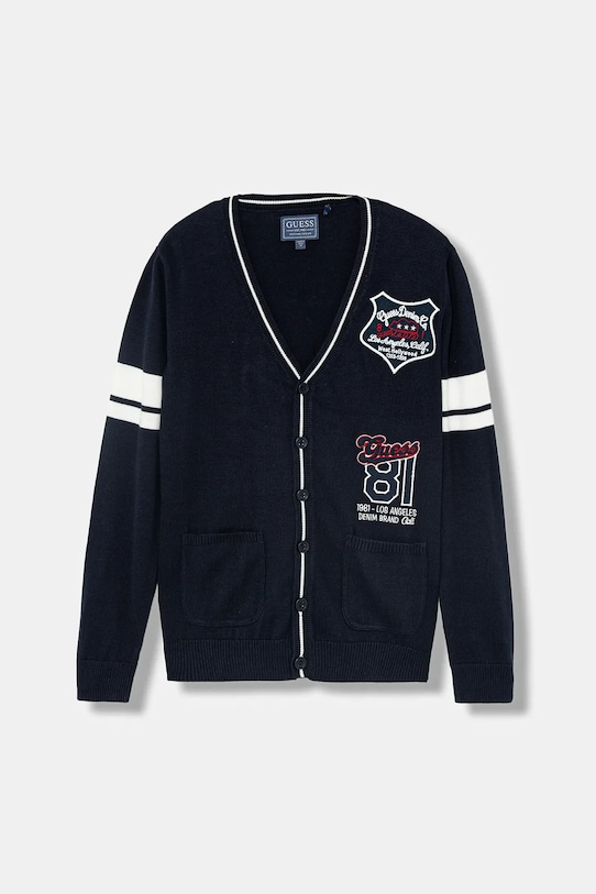Guess kardigan bawełniany dziecięcy aplikacja granatowy L5YR05.Z0140.9BYA