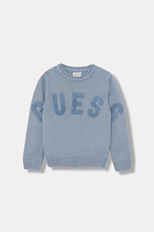Детский хлопковый свитер Guess аппликация голубой N5YR05.Z3OK1.9BYA