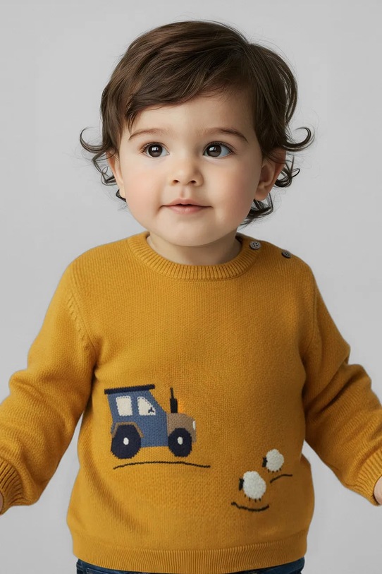 Παιδικό πουλόβερ από μείγμα μαλλιού Mayoral λεπτό κίτρινο 2343.3D.Baby.9BYA