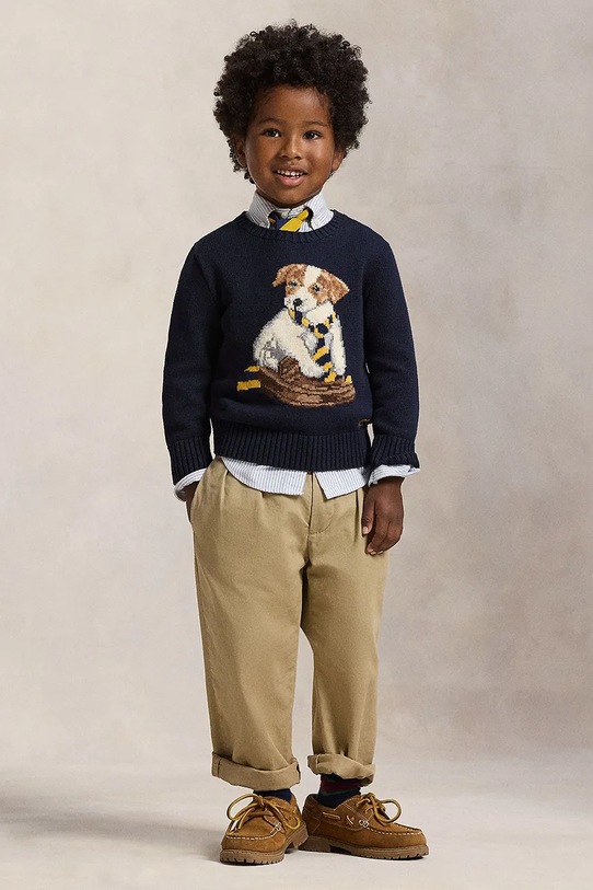 Παιδικό βαμβακερό πουλόβερ Polo Ralph Lauren σκούρο μπλε 322978392001
