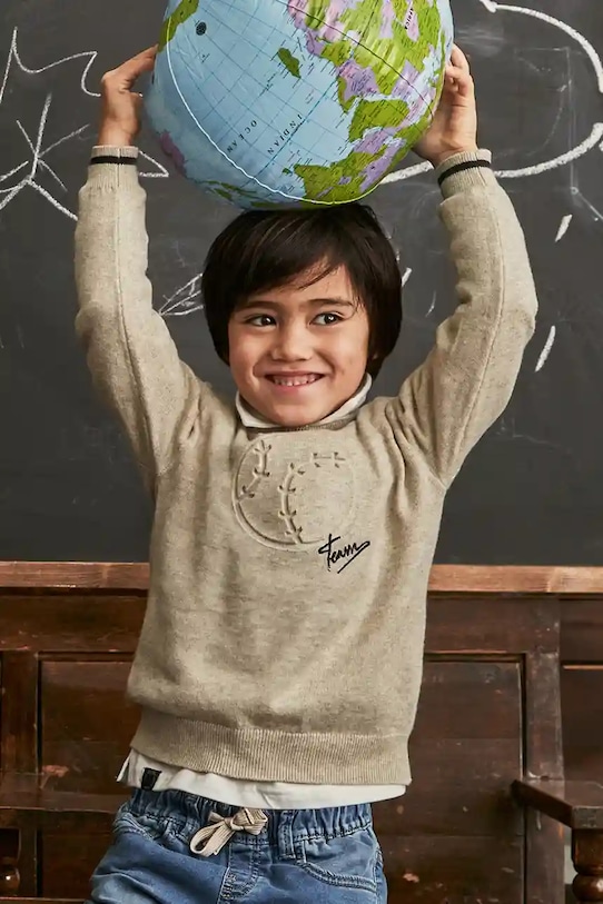 Mayoral pulover pentru copii din amestec de lână imprimeu bej 4372.5A.Mini.9BYA