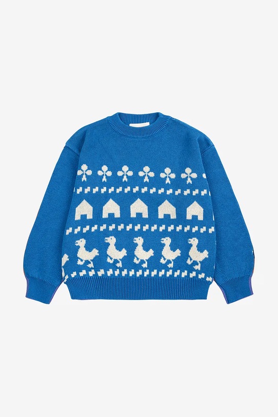 Bobo Choses sweter bawełniany dziecięcy Farm jacquard 225AC108 niebieski AW25