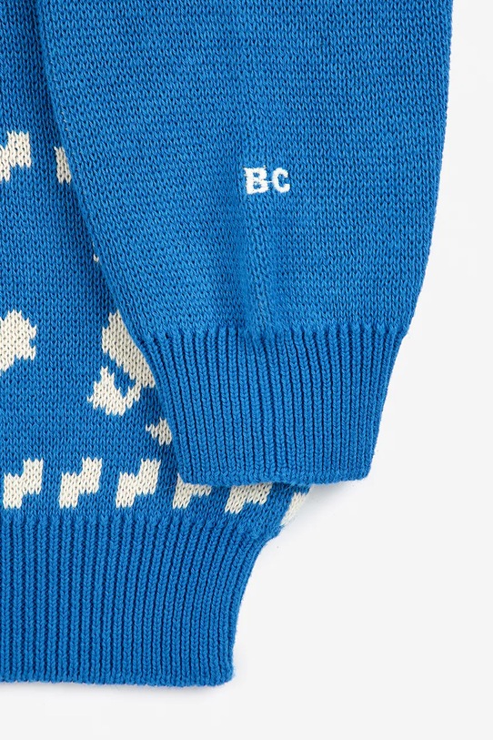Bobo Choses sweter bawełniany dziecięcy Farm jacquard 225AC108 niebieski