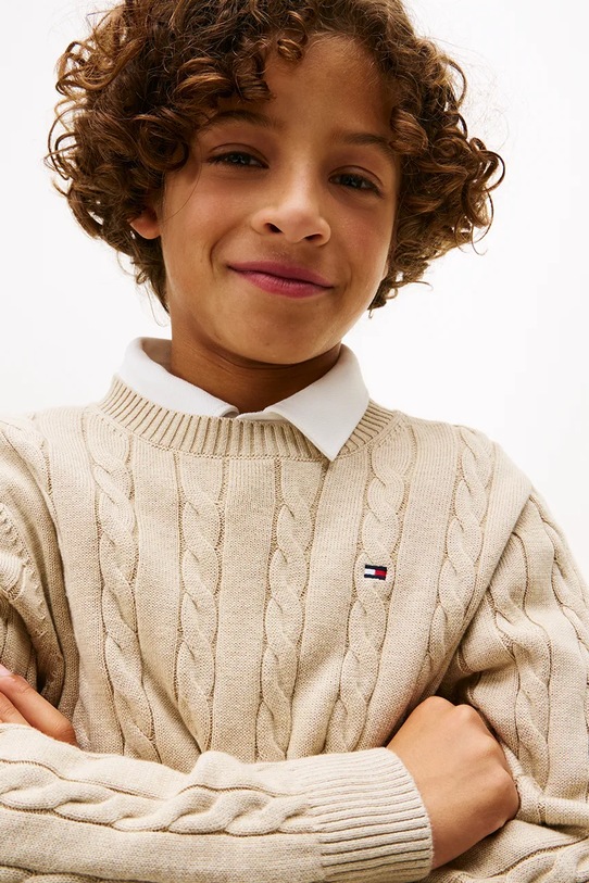 Băieți Tommy Hilfiger pulover de bumbac pentru copii KB0KB09753.9BYA bej