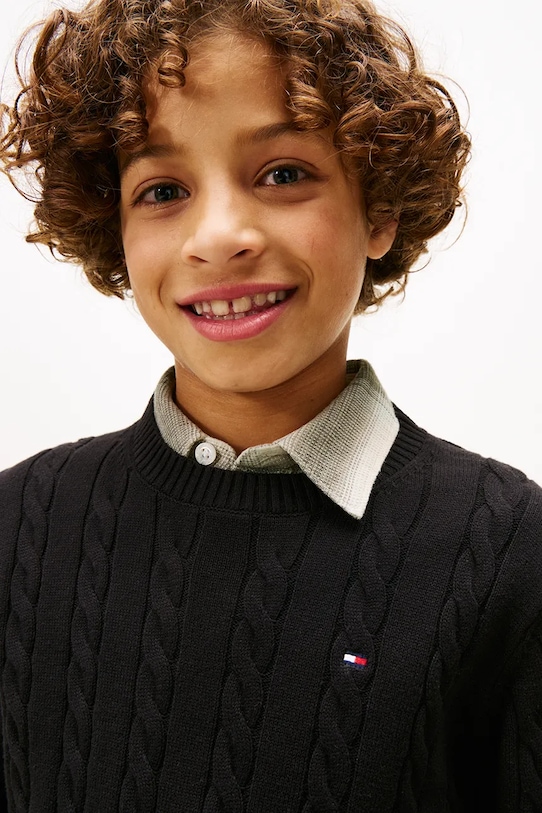 Băieți Tommy Hilfiger pulover de bumbac pentru copii KB0KB09753.9BYA negru