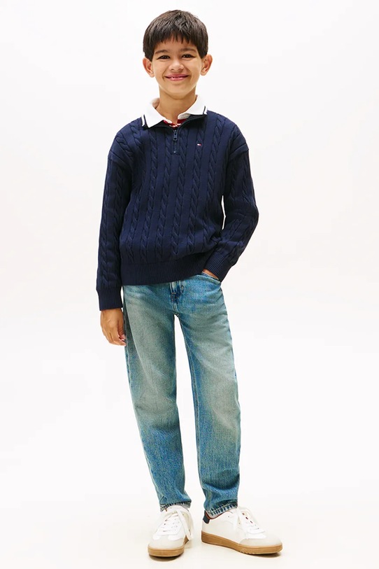 Băieți Tommy Hilfiger pulover de bumbac pentru copii KB0KB09971.9BYA bleumarin