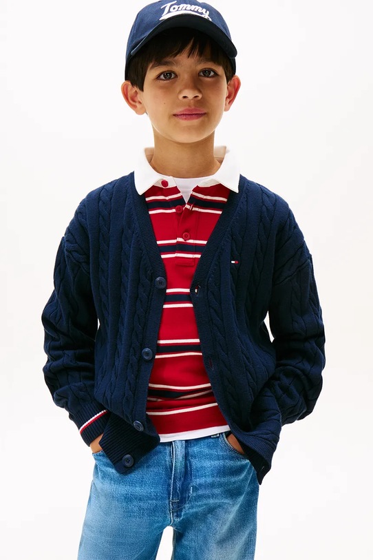 Дитячий бавовняний кардиган Tommy Hilfiger бавовна темно-синій KB0KB09972.128.176.9BYA