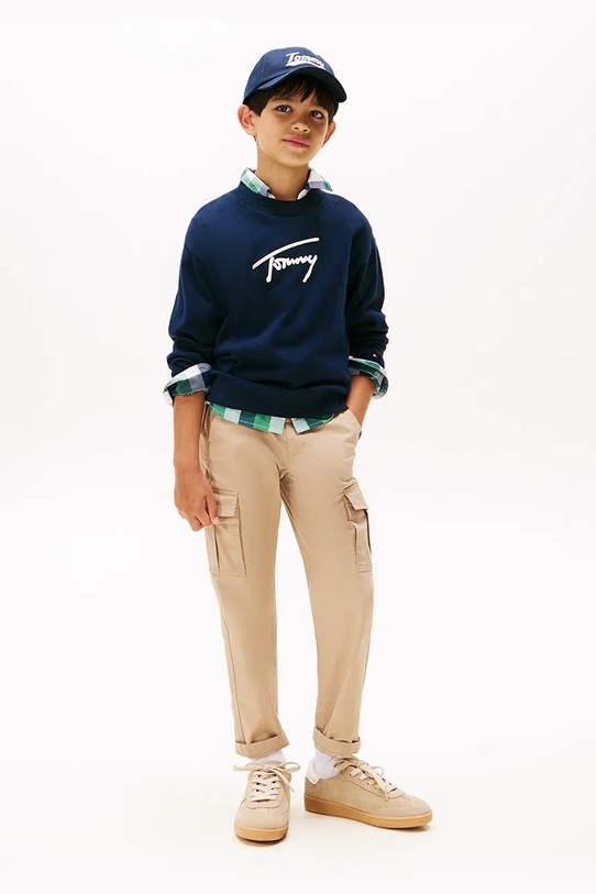 Παιδικό βαμβακερό πουλόβερ Tommy Hilfiger σκούρο μπλε KB0KB09974.9BYA