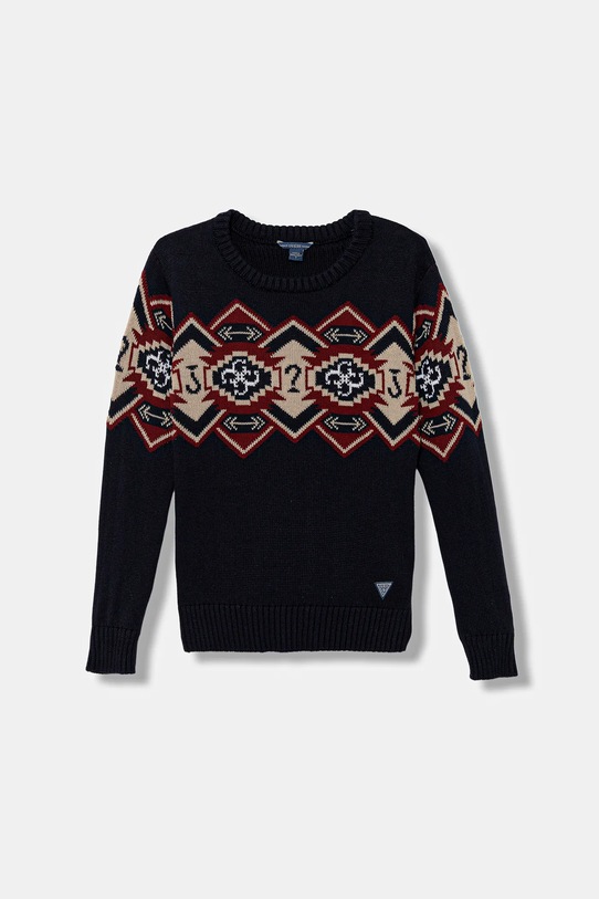 Guess sweter bawełniany dziecięcy wzorzyste granatowy L5BR05.Z2NN0.9BYA