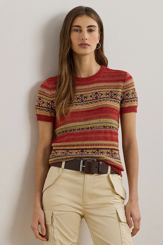 Lauren Ralph Lauren sweter z domieszką lnu pozostałe czerwony 200971321