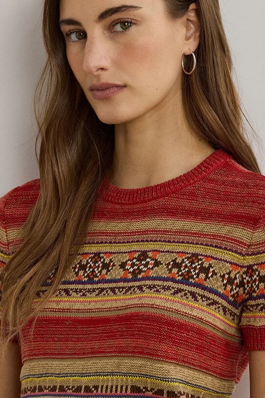 Lauren Ralph Lauren sweter z domieszką lnu czerwony 200971321