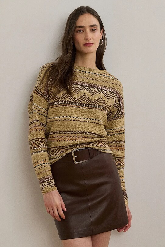 Lauren Ralph Lauren sweter z domieszką lnu pozostałe beżowy 200971322