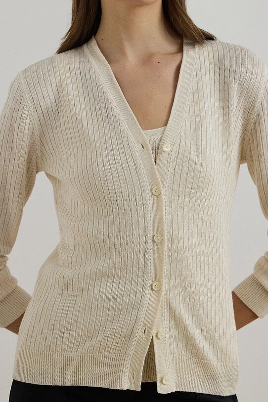 Lauren Ralph Lauren kardigan lniany beżowy 200971350