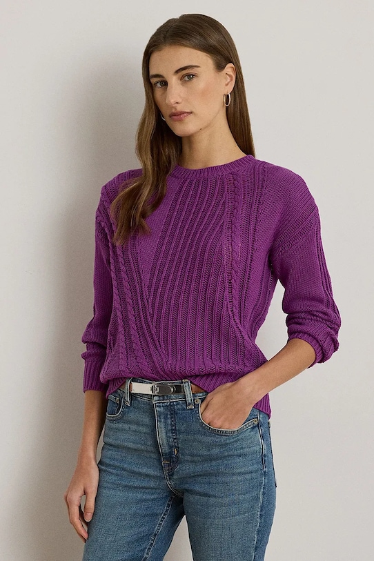 Хлопковый свитер Lauren Ralph Lauren хлопок фиолетовой 200971433