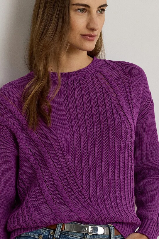 Bombažen pulover Lauren Ralph Lauren vijolična 200971433