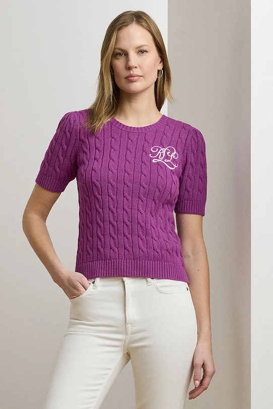 Lauren Ralph Lauren sweter bawełniany bawełna fioletowy 200976989