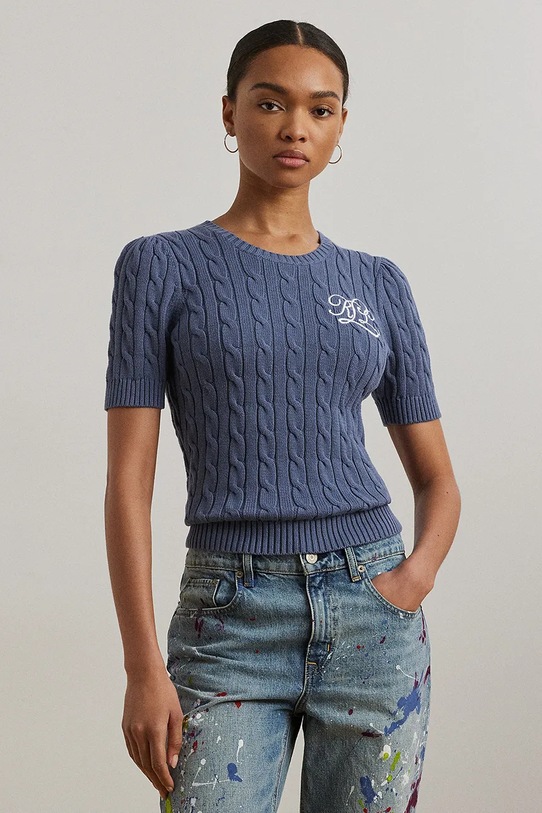 Bavlněný svetr Lauren Ralph Lauren kulatý námořnická modř 200976989
