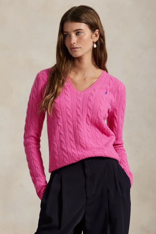 Светр Polo Ralph Lauren v-виріз рожевий 211971866