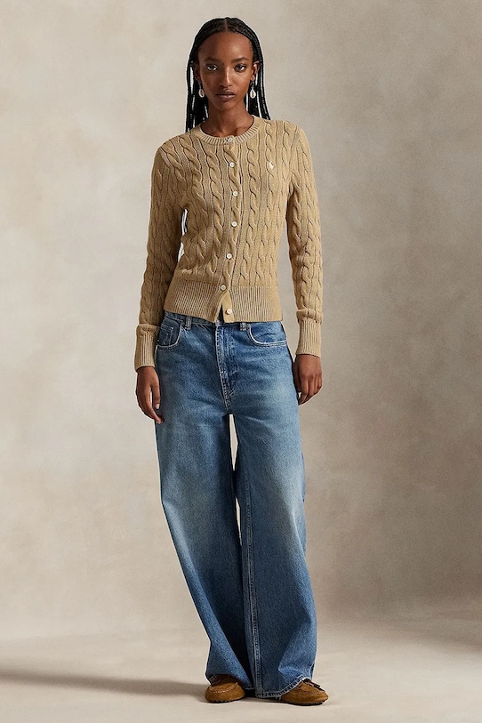 Odzież Polo Ralph Lauren kardigan bawełniany 211971868 brązowy