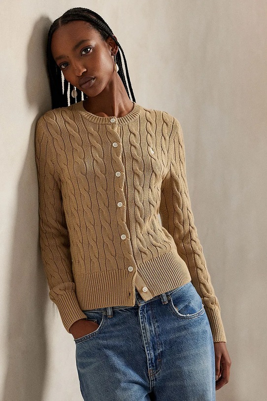 Polo Ralph Lauren kardigan bawełniany brązowy 211971868