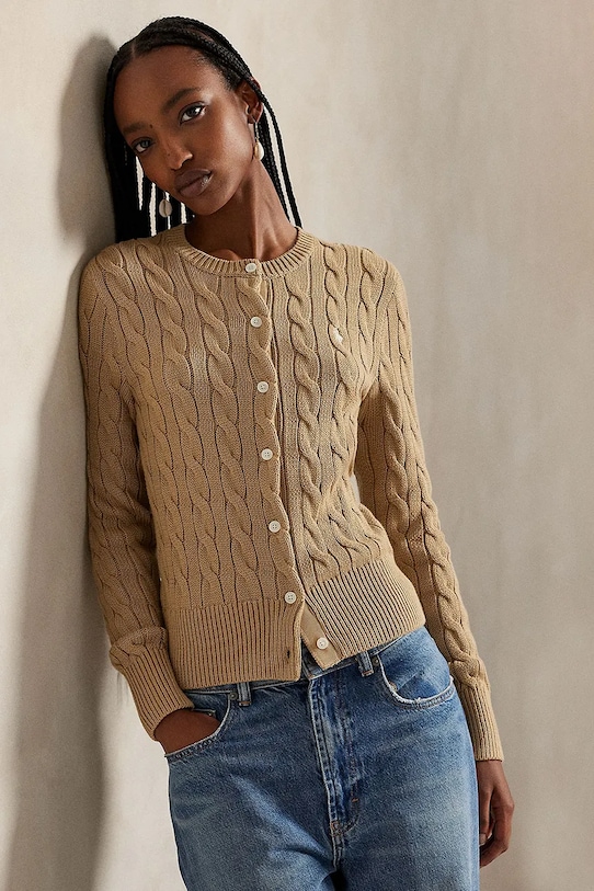 Polo Ralph Lauren kardigan bawełniany brązowy 211971868