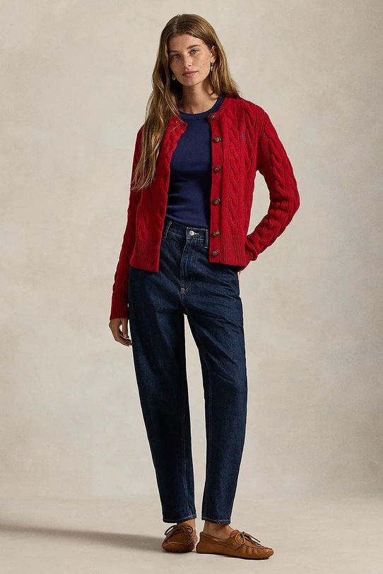 Odzież Polo Ralph Lauren kardigan wełniany 211972104 czerwony