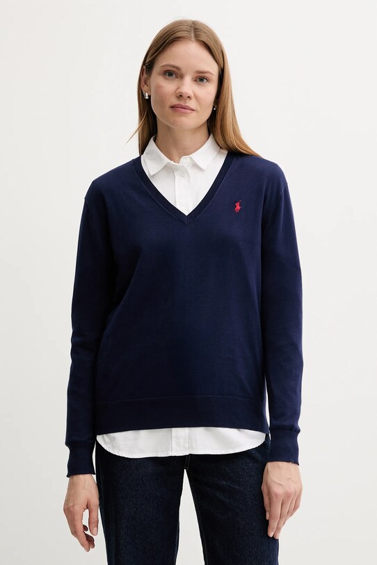 Polo Ralph Lauren maglione in cotone a maglia fine blu navy 211972105