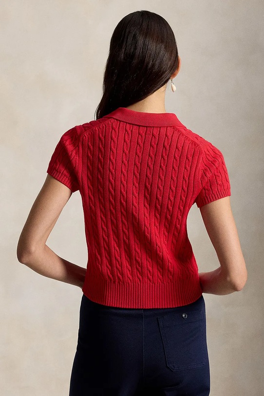 Polo Ralph Lauren sweter z krótkim rękawem damski bawełniany 211972118 czerwony SS26