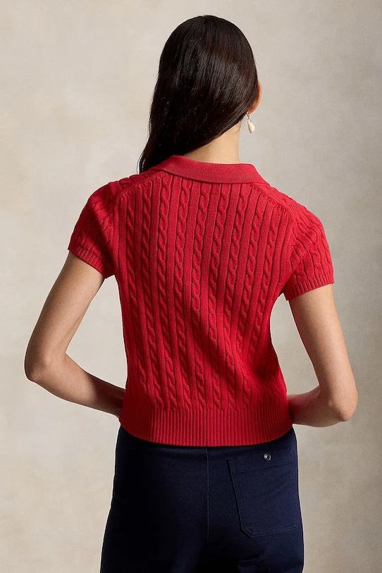 Polo Ralph Lauren sweter z krótkim rękawem damski bawełniany 211972118 czerwony SS26