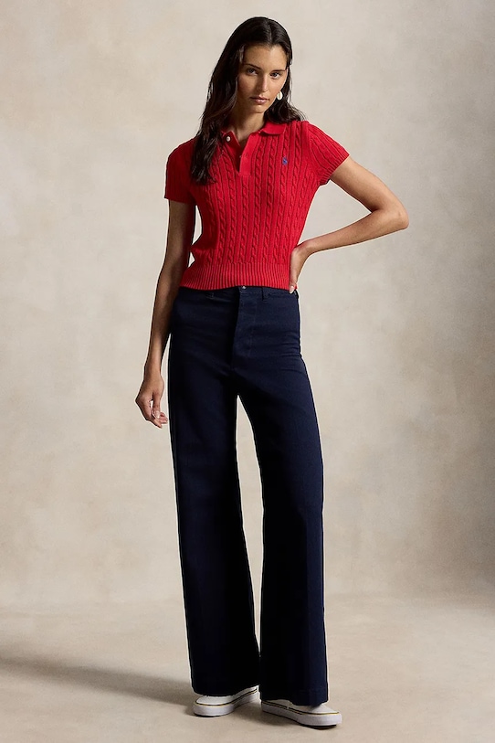 Odzież Polo Ralph Lauren sweter z krótkim rękawem damski bawełniany 211972118 czerwony