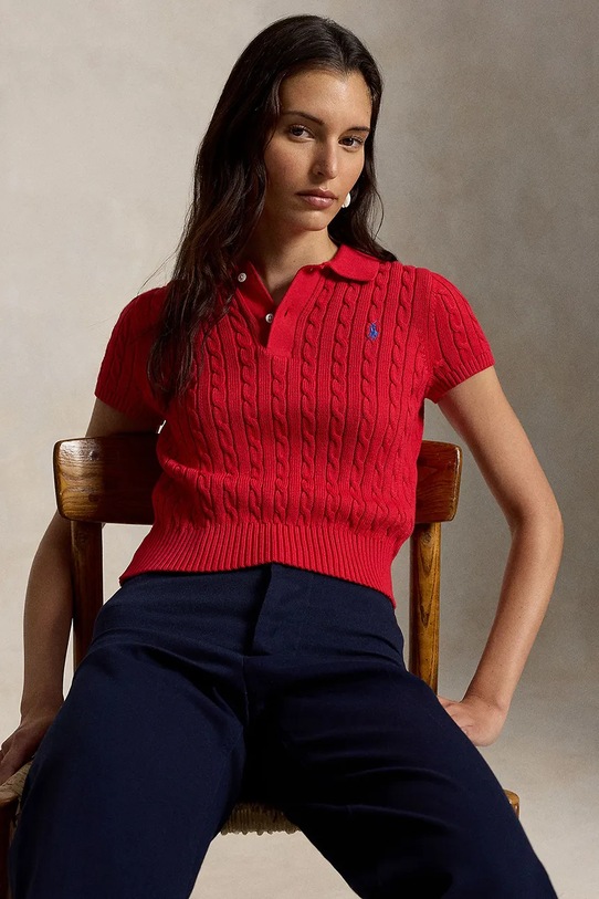 Polo Ralph Lauren sweter z krótkim rękawem damski bawełniany 211972118 czerwony