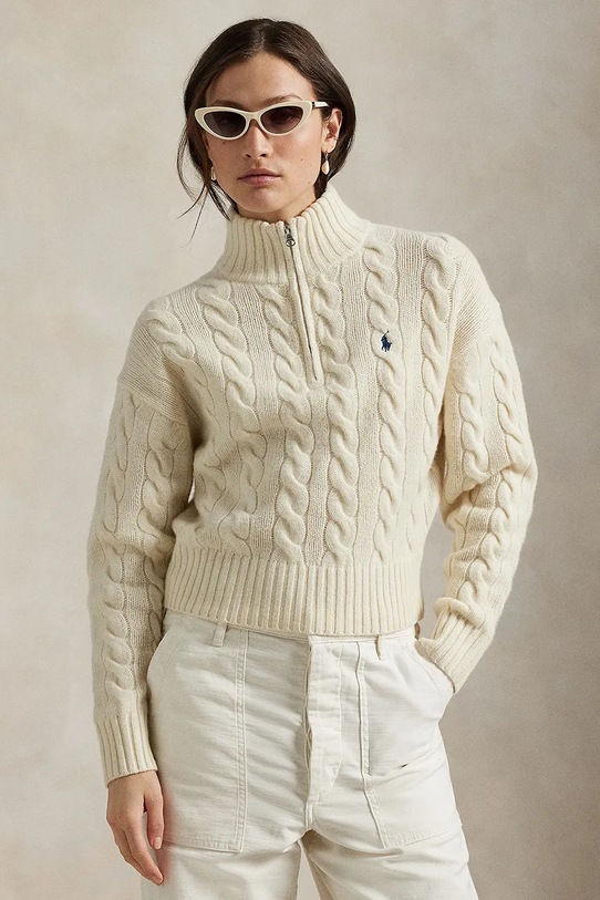 Μάλλινο πουλόβερ Polo Ralph Lauren μαλλί λευκό 211972130