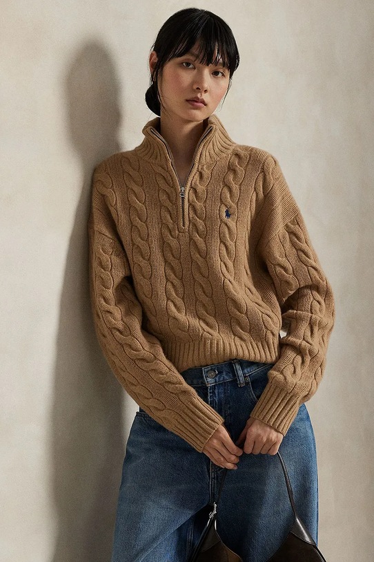 Μάλλινο πουλόβερ Polo Ralph Lauren μαλλί μπεζ 211972130