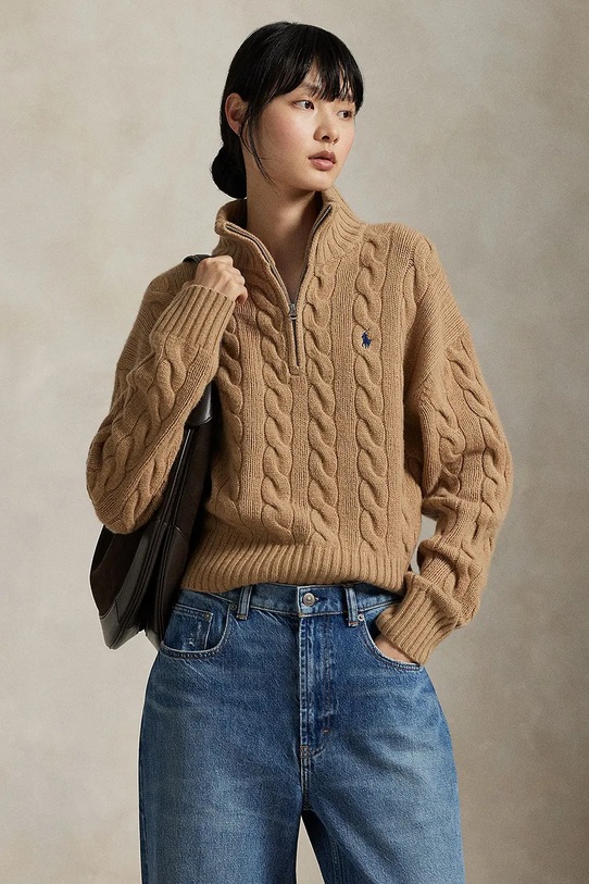 Μάλλινο πουλόβερ Polo Ralph Lauren μπεζ 211972130