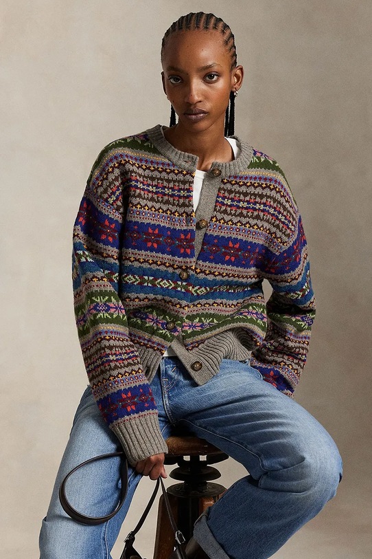 Polo Ralph Lauren kardigan z dodatkiem wełny beżowy 211972164