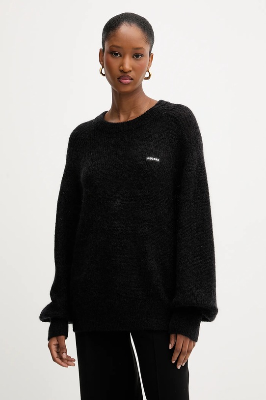 Rotate sweter z wełną okrągły czarny 114565100