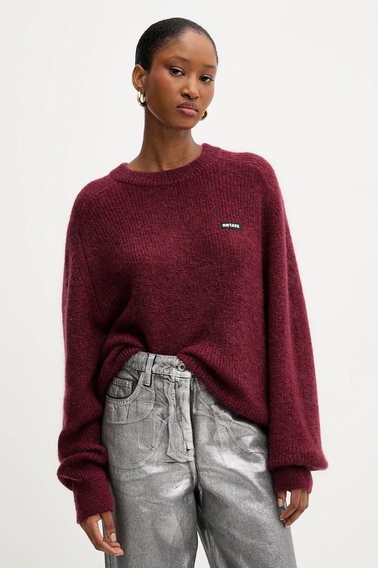 Rotate sweter z dodatkiem wełny okrągły bordowy 1145652734