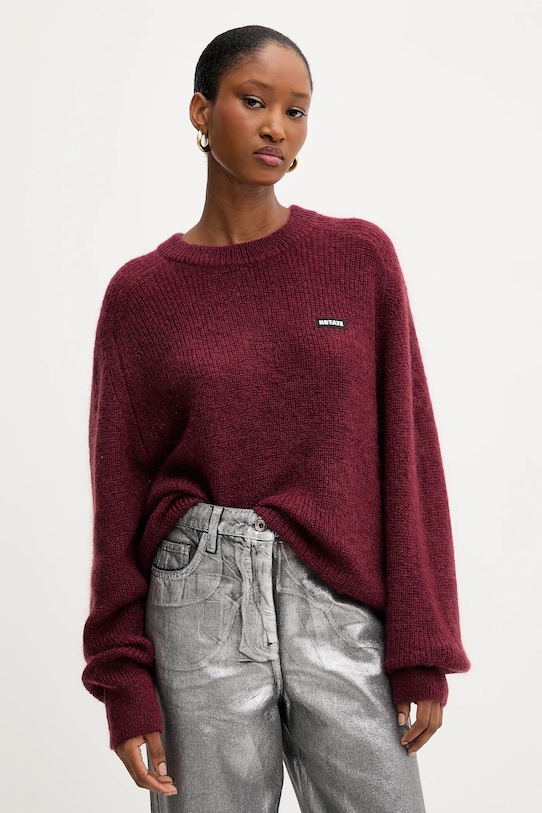 Rotate pulover din amestec de lână rotund burgundia 1145652734