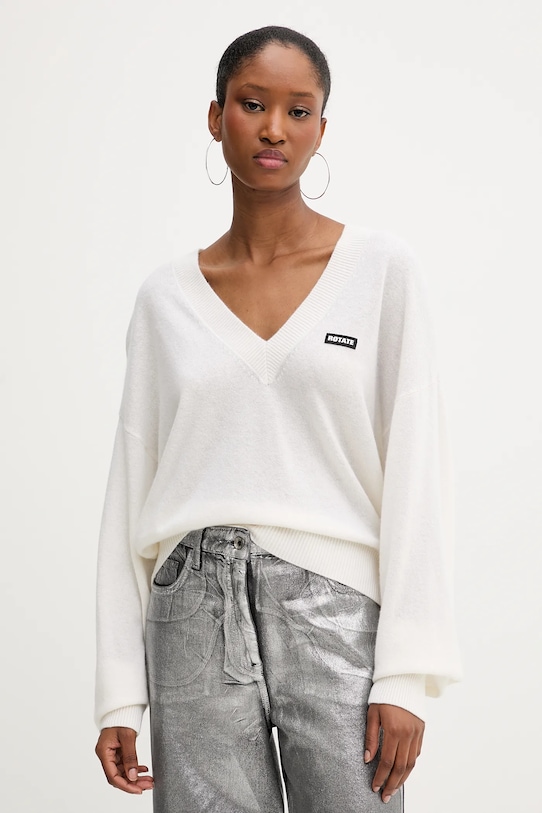 Вълнен пуловер Rotate щампа бежов 114309400