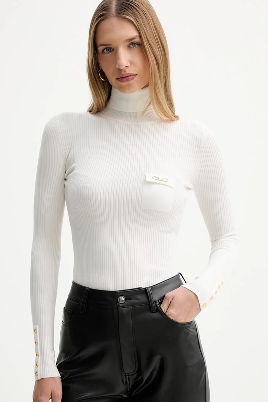 Elisabetta Franchi sweter z dodatkiem jedwabiu beżowy MK11B56E2
