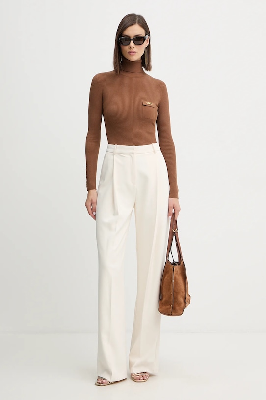 Elisabetta Franchi sweter z dodatkiem jedwabiu MK11B56E2 brązowy AW25