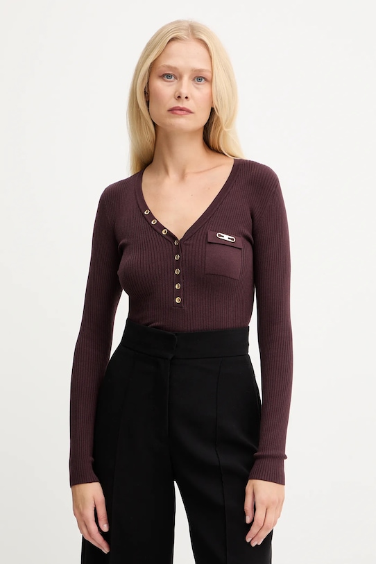 Elisabetta Franchi pulóver selyemkeverékből aplikációval burgundia MK12B56E2