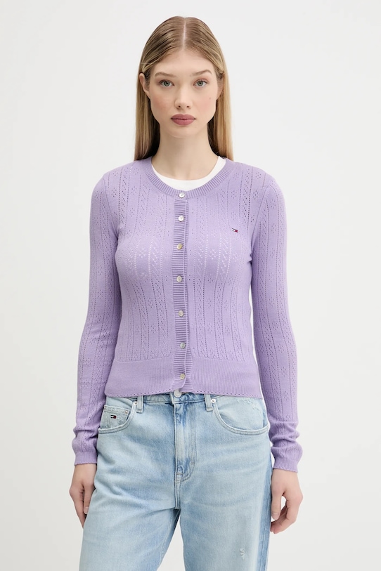 Πλεκτή ζακέτα Tommy Jeans άλλο μωβ DW0DW20966
