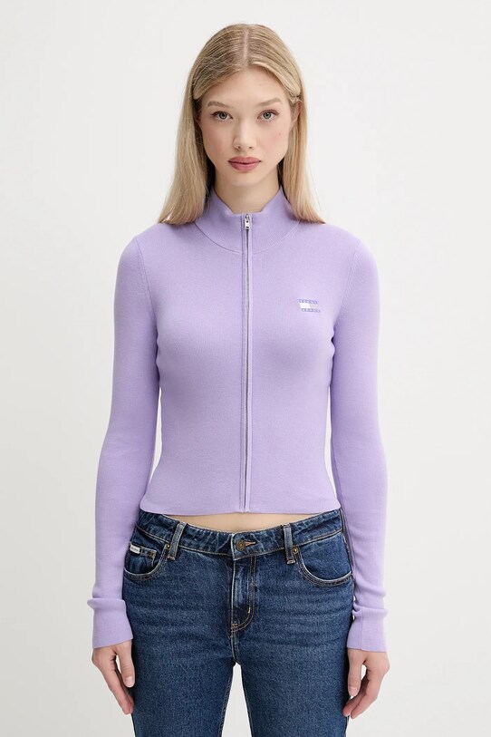 Πλεκτή ζακέτα Tommy Jeans άλλο μωβ DW0DW20967