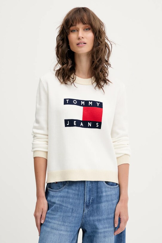 Tommy Jeans sweter aplikacja beżowy DW0DW20970